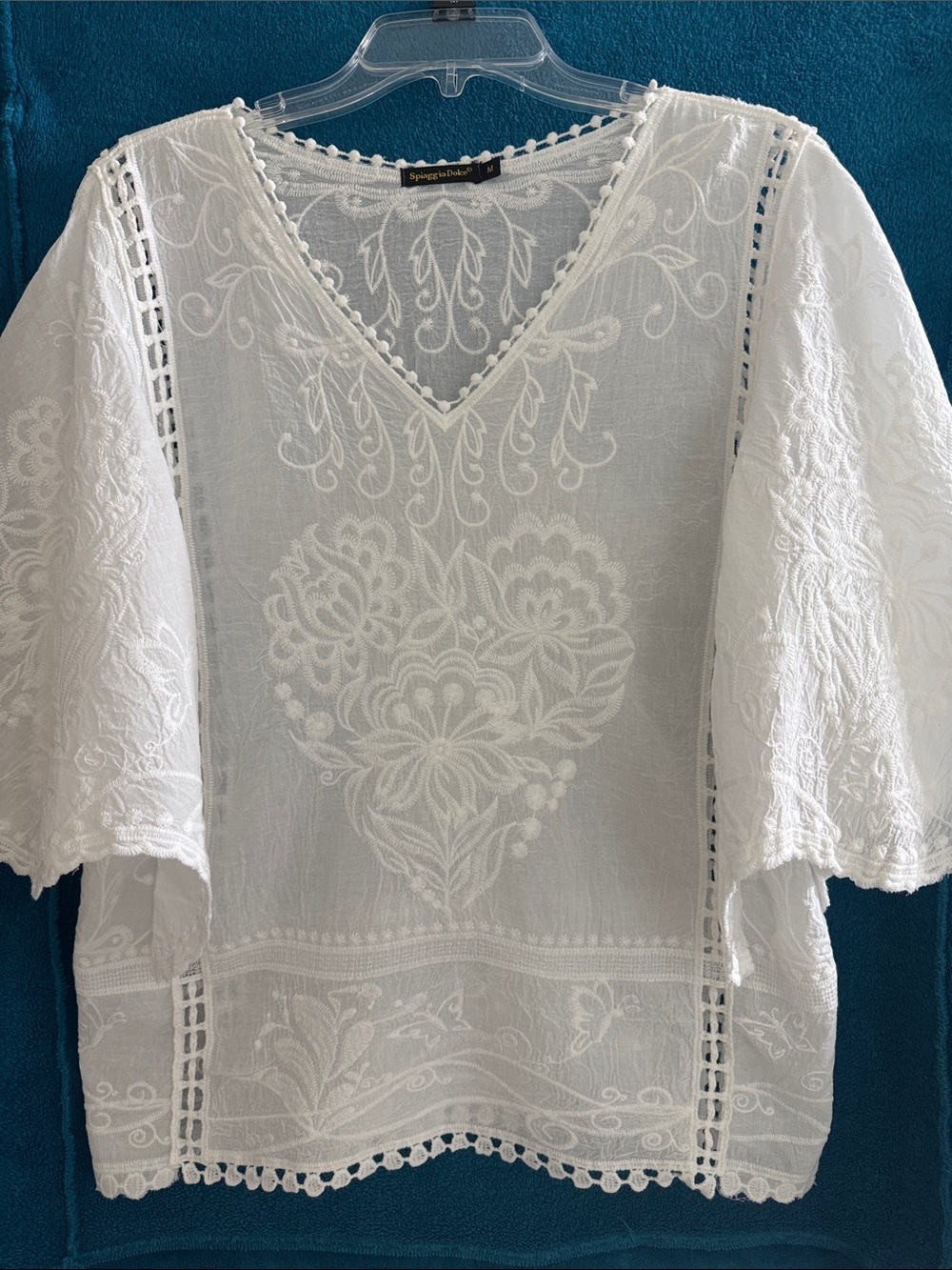 White Embroidered V-Neck Women’s Top